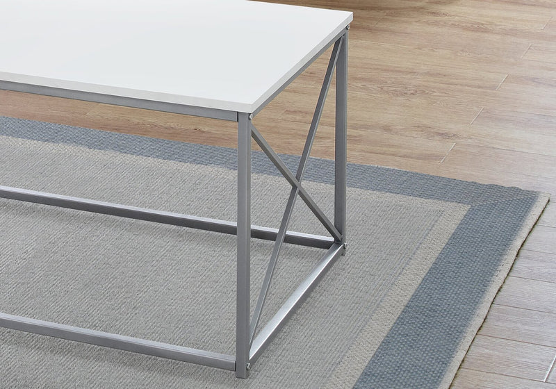 Ensemble 3 tables modernes Kasey de 42,25 po (table à café et 2 tables de bout) - blanc avec base en métal gris