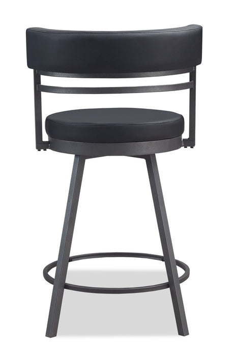 Tabouret bar Mila en tissu de cuir végétalien et en métal avec siège pivotant - noir