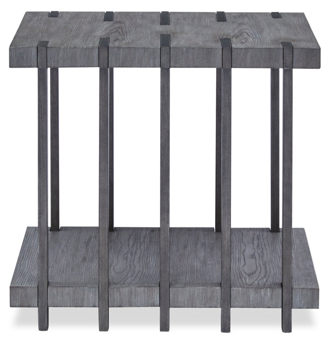 Table de bout moderne Eldridge de 24 po avec tablette - gris vieilli avec métal et bois