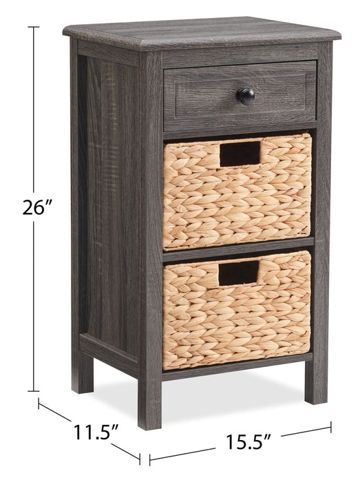 Table de fauteuil Jon de 15,5 po avec 2 paniers et tiroir - gris vieilli