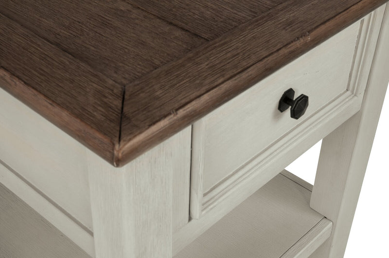 Table de bout rustique Colby de 24 po avec rangement et tablette - bois deux teintes