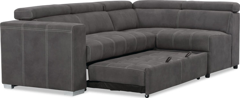 Sofa-lit sectionnel de droite Drake 3 pièces en tissu de suédine avec pouf de rangement - gris ciment