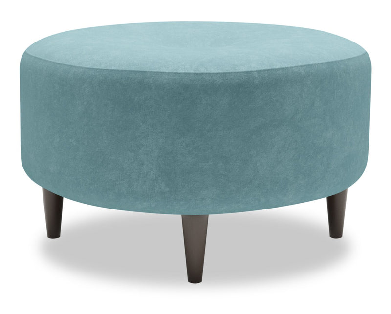 Pouf personnalisable The Curve de Sofa Lab de 31 po fabriqué au Canada en tissu de velours - bleu Sea Blue