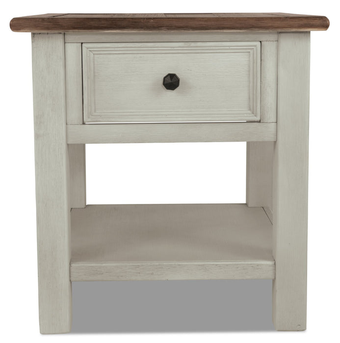 Table de bout rustique Colby de 24 po avec rangement et tablette - bois deux teintes