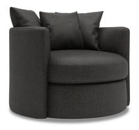 Fauteuil d’appoint pivotant Nest de Sofa Lab de 41 po fabriqué au Canada en tissu d’apparence lin - gris Luna Kohl