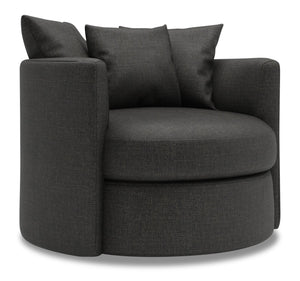 Fauteuil d’appoint pivotant Nest de Sofa Lab personnalisable de 41 po fabriqué au Canada en tissu d’apparence lin -  gris Luna Kohl
