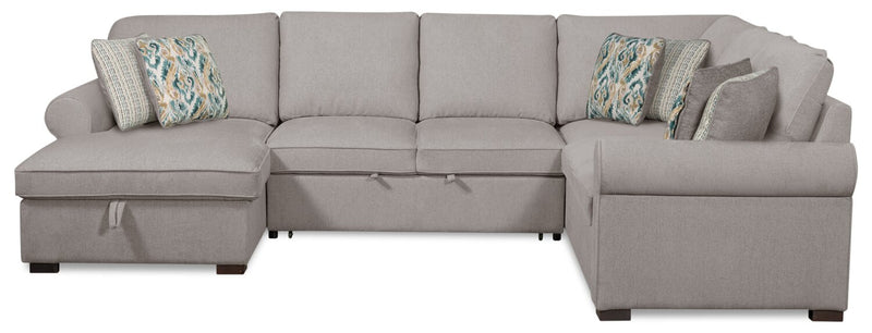 Sofa-lit sectionnel de gauche Haven de Scott Living 3 pièces en tissu de chenille avec fauteuil long de rangement - gris