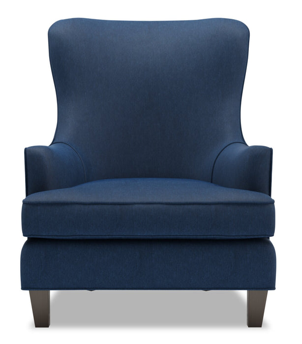 Fauteuil d’appoint à oreilles Sofa Lab personnalisable de 32 po fabriqué au Canada en tissu d’apparence lin - bleu Pax Navy
