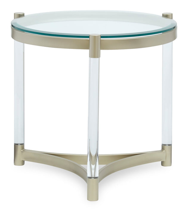 Table de bout ronde moderne Silas de 25,5 po avec dessus en verre - platine avec métal et acrylique