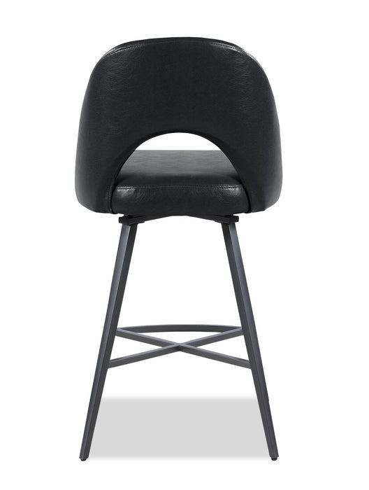 Tabouret Elijah de hauteur comptoir en tissu de cuir végétalien et en métal avec siège pivotant - noir