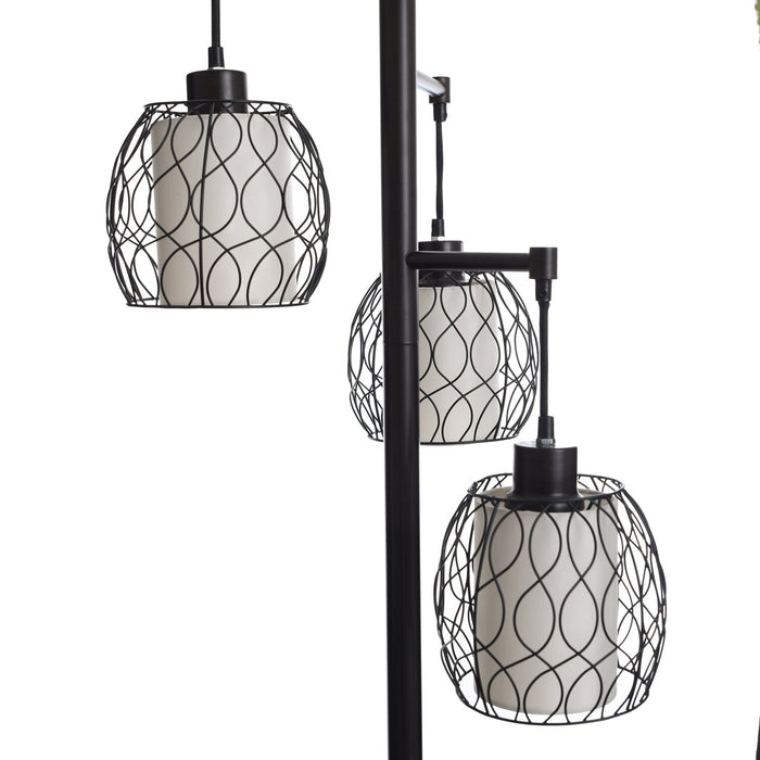 Lampe à pied Delano de 71,5 po bronze antique et noire avec abat-jour grillagé 
