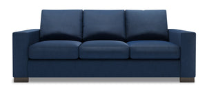Sofa personnalisable Track de Sofa Lab de 85 po fabriqué au Canada en tissu d’apparence lin avec accoudoirs rectilignes - bleu Pax Navy