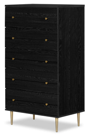 Commode verticale somptueuse Lake de 29 po (L) x 52 po (H) à 5 tiroirs pour la chambre à coucher, fabriquée au Canada - noire