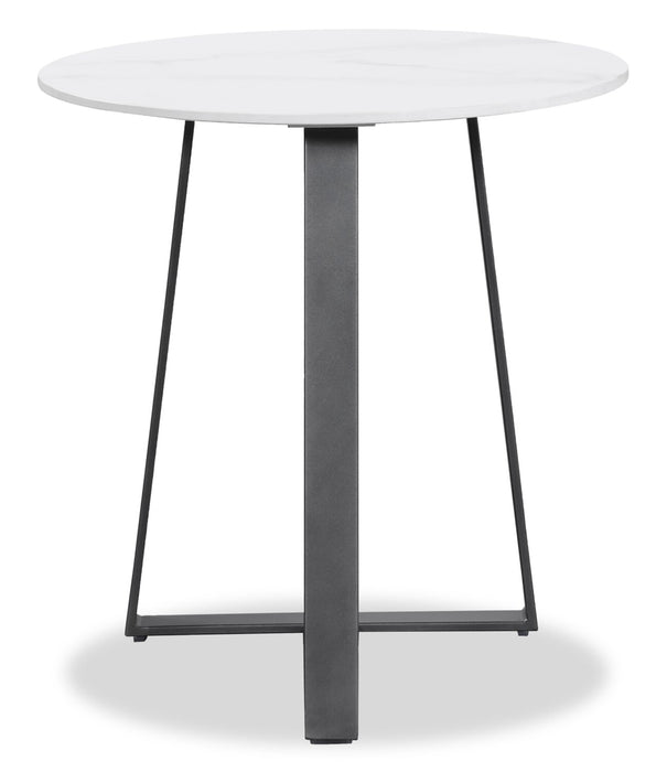 Table de bout ovale moderne Nico de Kort & Co. de 22 po - pierre frittée blanche avec pattes en métal gris foncé