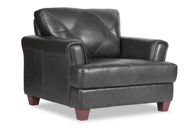 Chateau d'Ax Vita 44" 100% Genuine Leather with Diamond Pattern Stitching and Wood Legs - Charcoal Grey | Meuble Vita de Château d’Ax de 44 po en cuir 100 % véritable avec coutures à motif de diamant et pattes en bois - gris anthracite