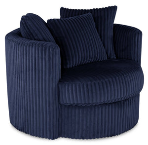 Fauteuil d’appoint pivotant Cuddler Midi de 42 po fabriqué au Canada en tissu de chenille - bleu Groove Midnight