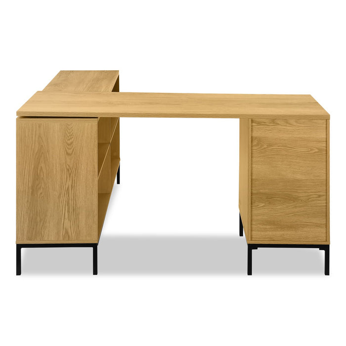 Bureau en forme de L Sean de 60 po à 3 tiroirs et 4 compartiments - chêne