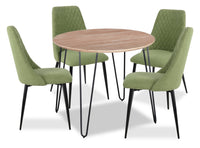  Ensemble de salle à manger Miya 5 pièces en acacia et métal avec table ronde de 36 po (L) et 4 chaises - vert mousse