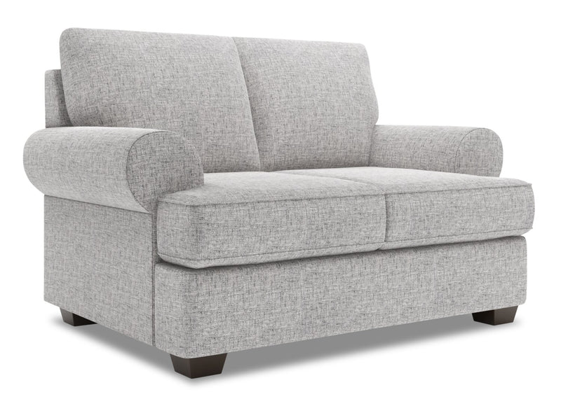 Causeuse personnalisable Roll de Sofa Lab de 64 po fabriquée au Canada en tissu d’apparence lin avec accoudoirs enroulés - gris Luna Domino