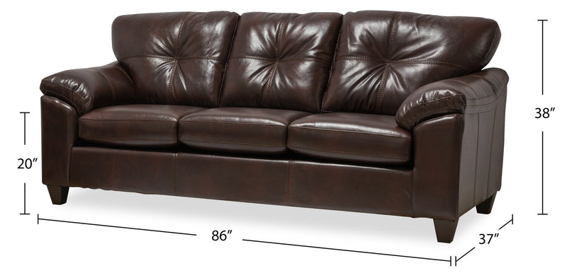 Sofa Addison de 86 po fabriqué au Canada en tissu d’apparence cuir avec coussin de siège amovible et capitonnage - brun