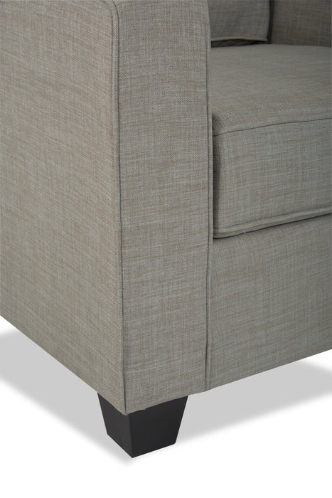 Fauteuil Sawyer de 35 po fabriqué au Canada en tissu d’apparence lin avec coussins réversibles et accoudoirs rectilignes - gris clair