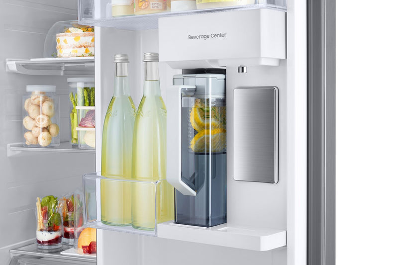 Réfrigérateur Samsung de 22,6 pi³ et de 36 po à compartiments juxtaposés avec zone de boissons Beverage CenterMC - verre blanc - RS23CB760012AA
