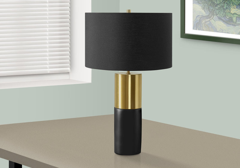 Lampe de table de 25 po noire et dorée avec abat-jour cylindrique