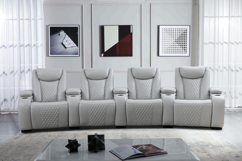 Sofa sectionnel à inclinaison électrique Cinema 5 pièces en apparence cuir avec appuie-têtes électriques - gris brume cosmique