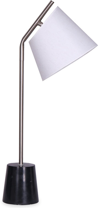 Ensemble 3 lampes Storm acier brossé avec base en marbre noir, 2 lampes de table et 1 lampe à pied