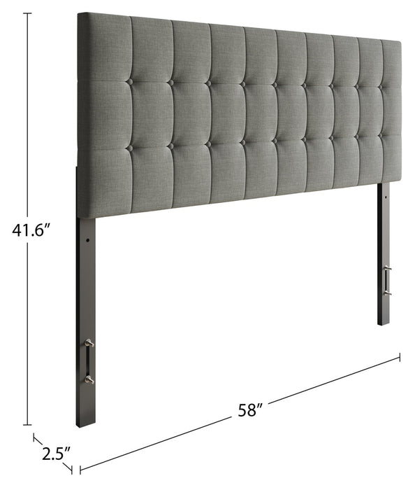 Tête de lit rembourrée Ellis en tissu gris avec capitonnage à boutons - format lit double