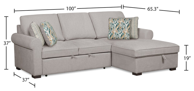 Sofa-lit sectionnel de droite Haven de Scott Living 2 pièces en tissu de chenille avec fauteuil long de rangement - gris