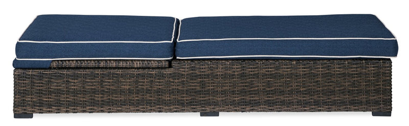 Chaise longue Hilo pour la terrasse à l’extérieur avec dossier réglable - résistante aux rayons UV et aux intempéries - bleue et brune