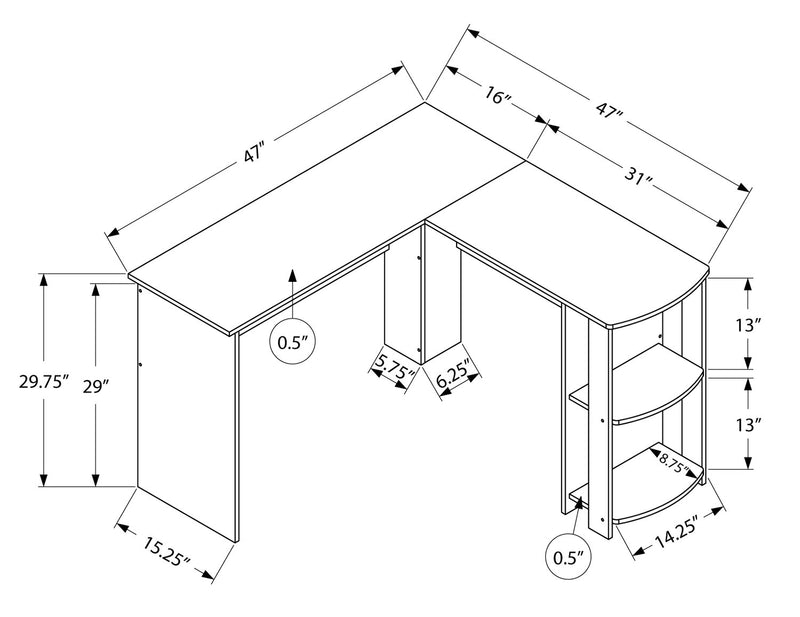 Bureau en forme de L Eason de 47 po avec tablette - chêne