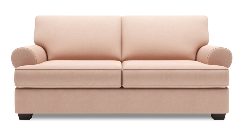 Sofa personnalisable Roll de Sofa Lab de 76 po de format condo fabriqué au Canada en tissu d’apparence lin avec accoudoirs enroulés - rose Pax Rose