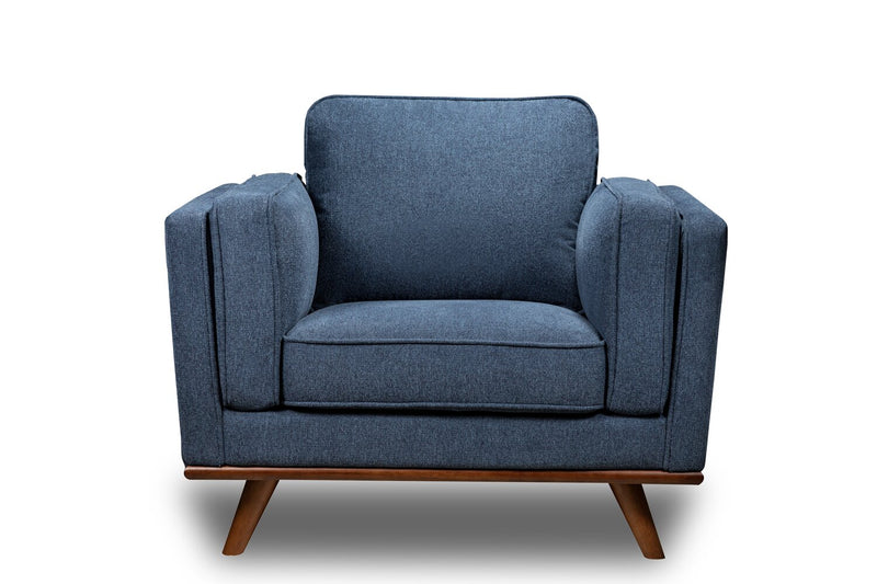 Fauteuil Kassia de Kort & Co. de 40,9 po en tissu d’apparence lin avec base et pattes en bois - bleu