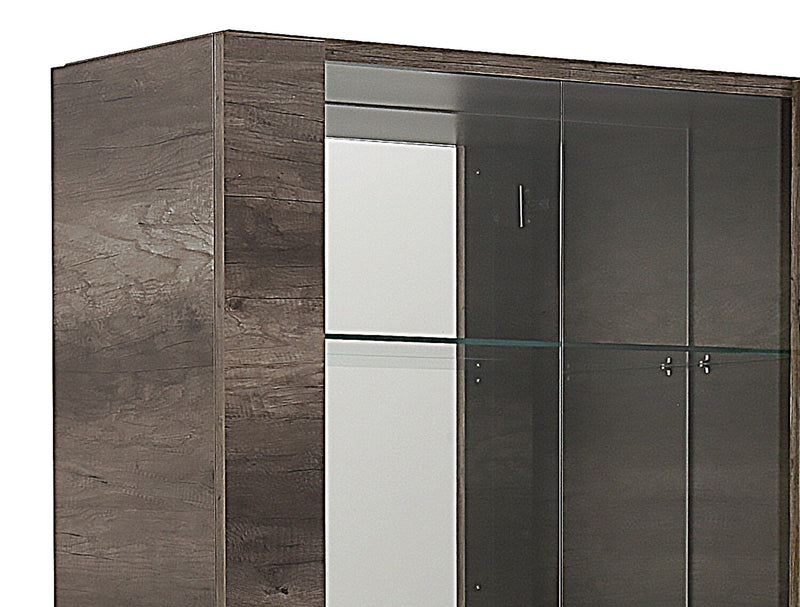 Armoire vitrée de salle à manger Gino avec rangement et tablettes d'exposition en verre - fabriquée en Italie, moderne, 42 po (L) - brune