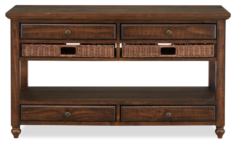 Table de salon rustique Cottage Lane de 50 po avec rangement et tablette - bois brun foncé