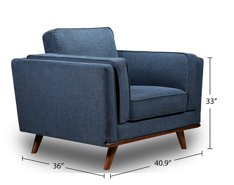 Fauteuil Kassia de Kort & Co. de 40,9 po en tissu d’apparence lin avec base et pattes en bois - bleu