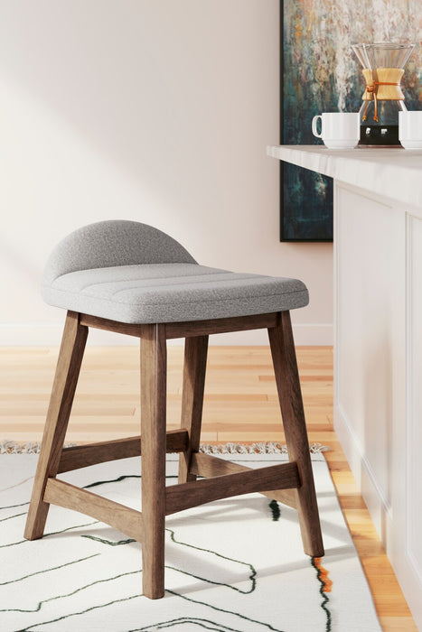 Tabouret Jovi de hauteur comptoir en tissu d’apparence lin et en bois - gris