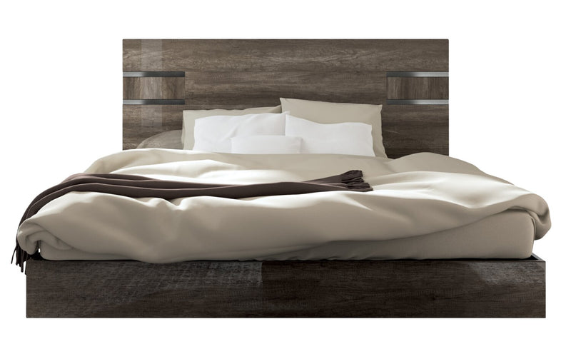 Ensemble de chambre à coucher Gino 5 pièces avec lit à panneaux, commode et miroir - fabriqué en Italie, moderne, brun - format très grand lit