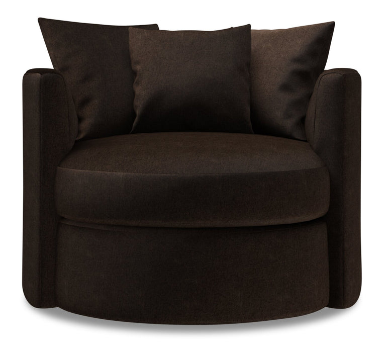Fauteuil d’appoint pivotant Nest de Sofa Lab personnalisable de 41 po fabriqué au Canada en tissu de chenille - brun Luxury Chocolate