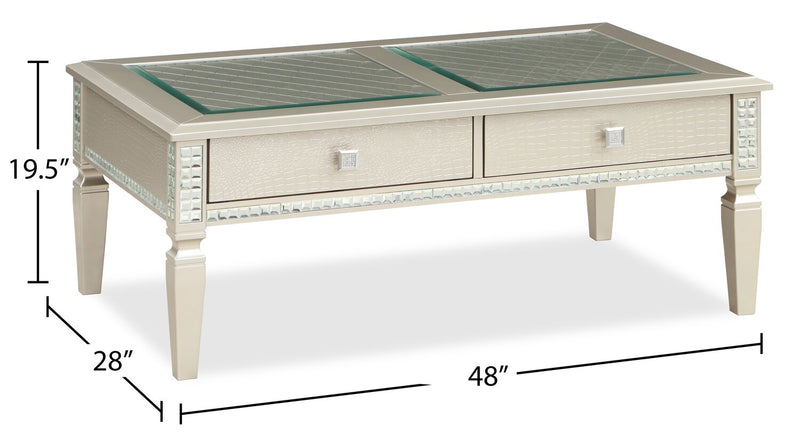 Table à café somptueuse Tyra de 48 po avec rangement - champagne  