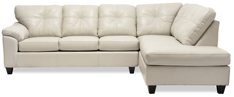 Sofa sectionnel de droite Addison 2 pièces fabriqué au Canada en tissu d’apparence cuir avec coussins de siège amovibles - beige