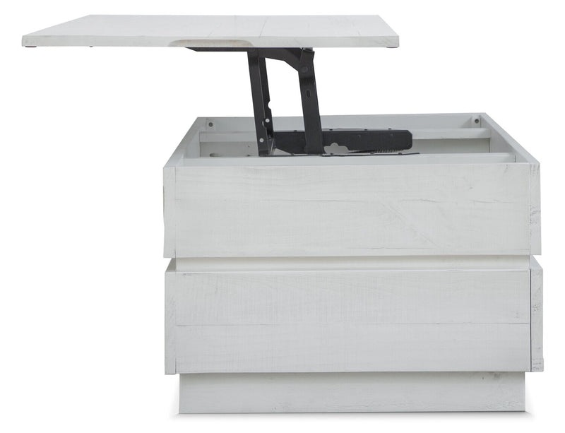 Table à café moderne Emir de 48 po avec dessus relevable et rangement - bois blanc albâtre