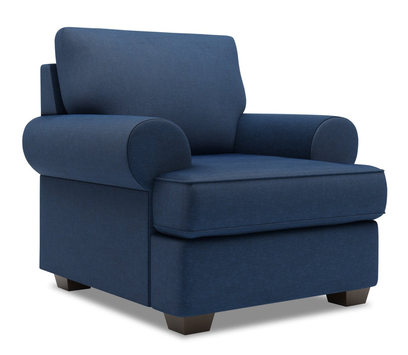 Fauteuil Roll de Sofa Lab personnalisable de 42 po fabriqué au Canada en tissu d’apparence lin avec accoudoirs enroulés - bleu Pax Navy