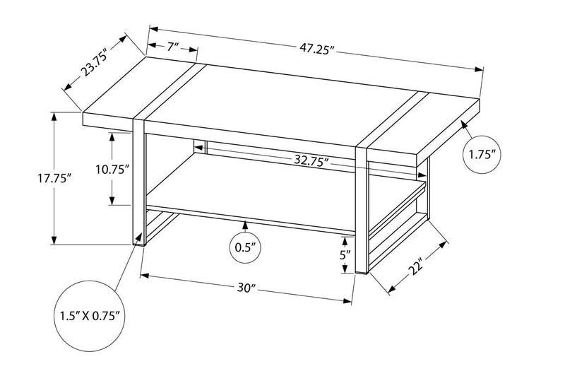 Table à café rustique Ennis de 47,25 po avec tablette - brune et noire avec pattes en métal