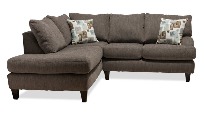 Sofa sectionnel de gauche Nofia 2 pièces fabriqué au Canada en chenille avec coussins décoratifs et pattes en bois - gris anthracite