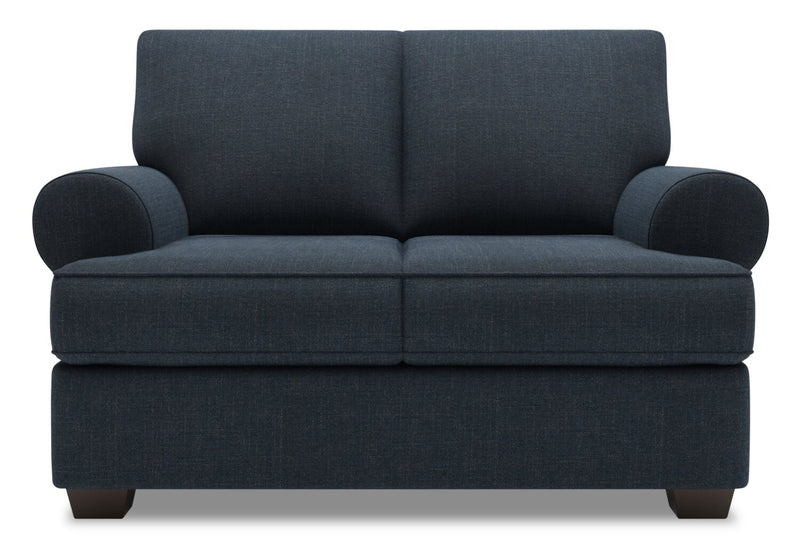 Causeuse personnalisable Roll de Sofa Lab de 64 po fabriquée au Canada en tissu d’apparence lin avec accoudoirs enroulés - bleu Luna Sailor