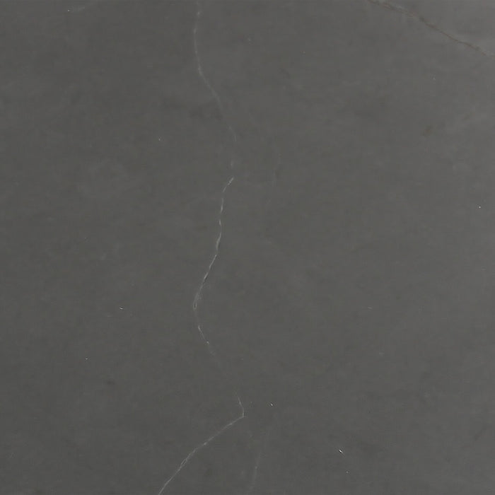 Table à café triangulaire moderne Hamilton de 37,99 po - dessus en imitation de marbre gris avec pattes en métal noir