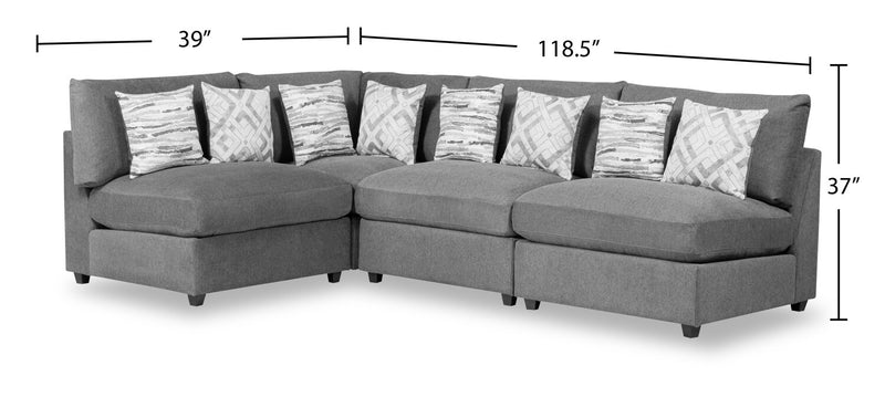 Sofa sectionnel modulaire Evolve de Scott Living 4 pièces en tissu d’apparence lin avec coussins en duvet et plumes - gris anthracite